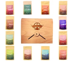 Dolshyne - Assorted Pine Wood Gift Box of 12 Herbal & Exotic Teas