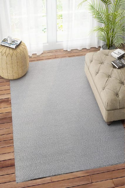 IMPERIAL KNOTS GREY IVORY CHEVRON HAND WOVEN DHURRIE 5X8 Feet