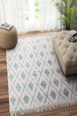 IMPERIAL KNOTS IVORY AND BLUE KILIM HAND WOVEN DHURRIE 4X6 Feet