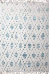 IMPERIAL KNOTS IVORY AND BLUE KILIM HAND WOVEN DHURRIE 4X6 Feet