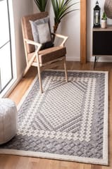 IMPERIAL KNOTS IVORY AND CHARCOAL KILIM HAND WOVEN DHURRIE 4X6 Feet