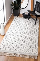 IMPERIAL KNOTS IVORY AND BLACK KILIM HAND WOVEN DHURRIE 5X8 FEET