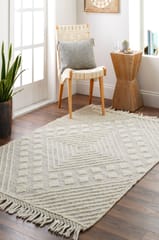 IMPERIAL KNOTS IVORY AND BLACK KILIM HAND WOVEN DHURRIE 4X6 FEET