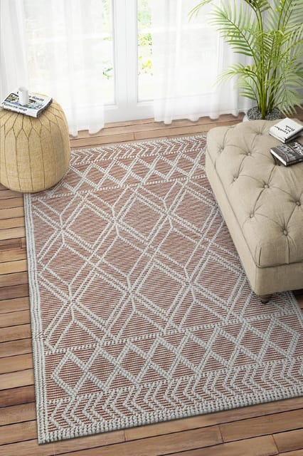 IMPERIAL KNOTS IVORY AND RUST KILIM HAND WOVEN DHURRIE 4X6 FEET