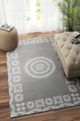 IMPERIAL KNOTS GREY AND WHITE FLORAL HAND TUFTED CARPET 5X8 FEET