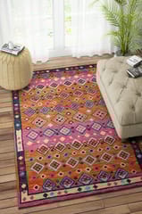 IMPERIAL KNOTS PINK AND ORANGE SUZANI HAND TUFTED CARPET 5X8 FEET