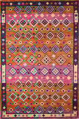 IMPERIAL KNOTS PINK AND ORANGE SUZANI HAND TUFTED CARPET 5X8 FEET