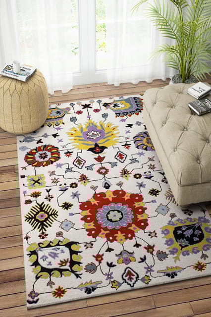 IMPERIAL KNOTS MULTICOLOR SUZANI HAND TUFTED CARPET 5X8 FEET
