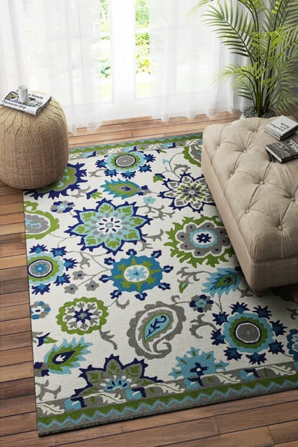 IMPERIAL KNOTS GREEN SUZANI HAND TUFTED CARPET 5X8 FEET