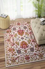 IMPERIAL KNOTS IVORY AND PINK SUZANI HAND TUFTED CARPET 4X6 FEET