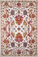 IMPERIAL KNOTS IVORY AND PINK SUZANI HAND TUFTED CARPET 4X6 FEET