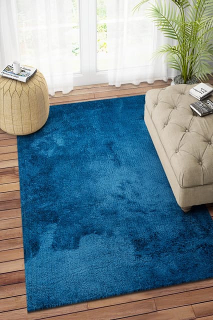 IMPERIAL KNOTS NAVY BLUE SHAGGY HAND MADE CARPET 5X8 FEET