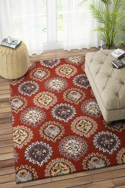 IMPERIAL KNOTS MAROON FLORAL HAND TUFTED CARPET 6X9 FEET