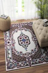 IMPERIAL KNOTS IVORY MULTICOLOR MEDALLION HAND TUFTED CARPET 5X8 FEET