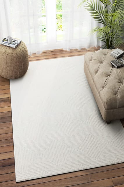 IMPERIAL KNOTS IVORY GEOMETRIC HAND TUFTED CARPET 5X8 FEET