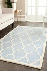 IMPERIAL KNOTS BLUE IVORY MOROCCAN MODERN HAND TUFTED CARPET 5X8 FEET
