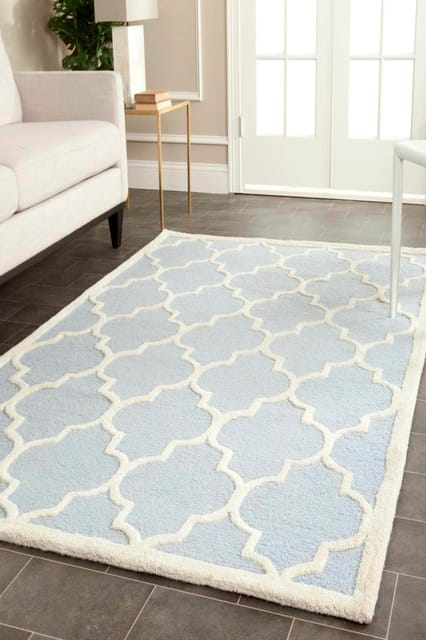 IMPERIAL KNOTS BLUE IVORY MOROCCAN MODERN HAND TUFTED CARPET 5X8 FEET