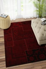 IMPERIAL KNOTS RED OVER DYED PATCHWORK HAND TUFTED CARPET 5X8 FEET