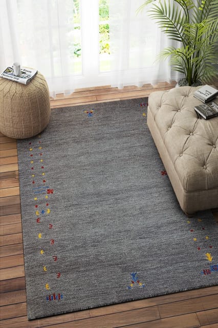 IMPERIAL KNOTS GREY GABBEH HAND TUFTED CARPET 5.4X7.6 FEET