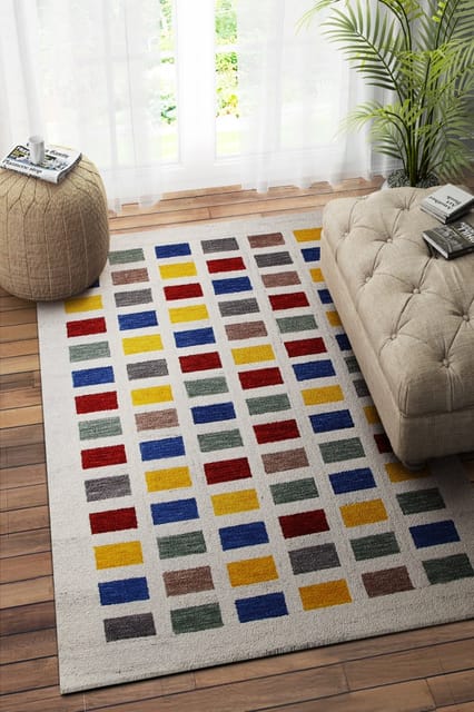 IMPERIAL KNOTS IVORY MULTICOLOR GABBEH HAND TUFTED CARPET 5.4X7.6 FEET