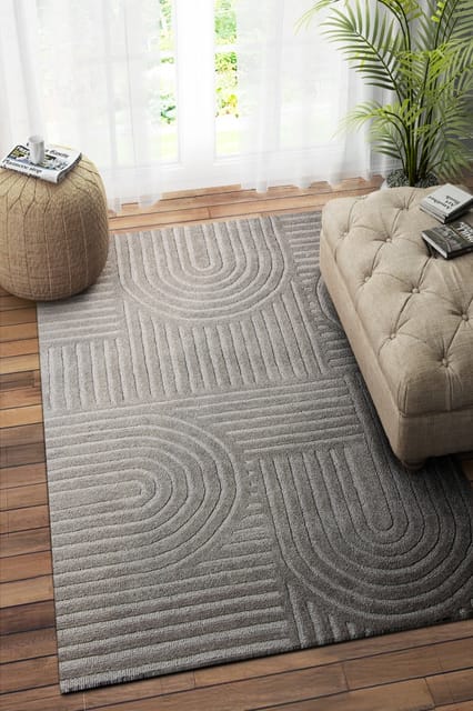 IMPERIAL KNOTS GREY GEOMETRIC HAND TUFTED CARPET 4X6 FEET