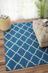 IMPERIAL KNOTS TEAL IVORY MOROCCAN HAND TUFTED CARPET 4X6 FEET