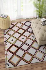 IMPERIAL KNOTS IVORY MULTICOLOR GEOMETRIC HAND TUFTED CARPET 4X6 FEET
