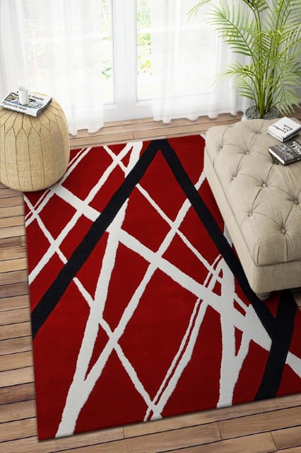 IMPERIAL KNOTS RED GEOMETRIC HAND TUFTED CARPET 4X6 FEET