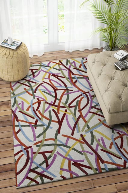 IMPERIAL KNOTS MULTICOLOR GEOMETRIC HAND TUFTED CARPET 4X6 FEET