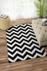 IMPERIAL KNOTS BLACK IVORY CHEVRON MODERN HAND TUFTED CARPET 4X6 FEET