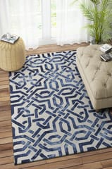 IMPERIAL KNOTS BLUE DIP DYED HAND TRELLIS TUFTED CARPET 4.6X7.6 FEET