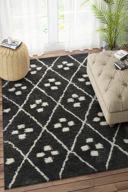 IMPERIAL KNOTS CHARCOAL WHITE TRIBAL HAND TUFTED CARPET 3X5 FEET