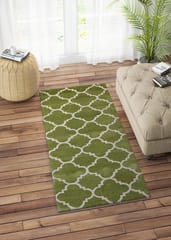 IMPERIAL KNOTS GREEN IVORY MOROCCAN MODERN HAND TUFTED CARPET 2.6X6 FEET