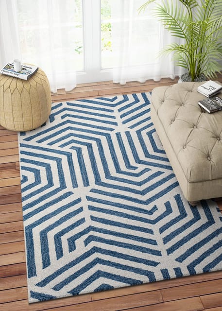 IMPERIAL KNOTS BLUE IVORY BESPOKE HAND TUFTED CARPET 2.6X6 FEET