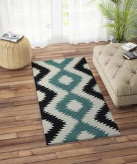IMPERIAL KNOTS BLUE AZTEC HAND TUFTED CARPET 2.6X6 FEET