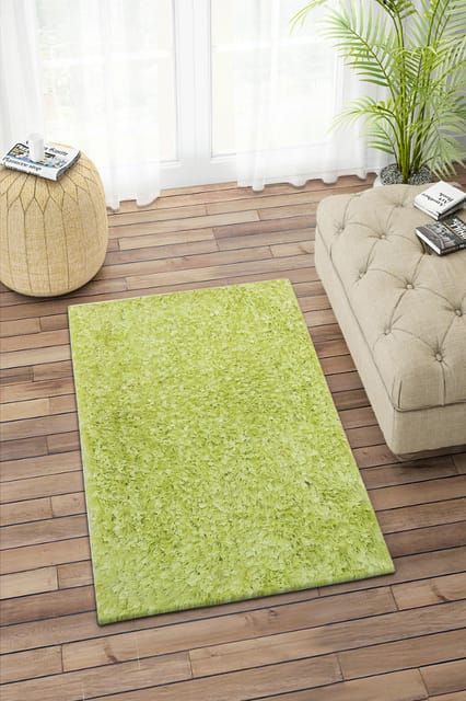 IMPERIAL KNOTS GREEN SHAGGY HAND MADE CARPET 2X3 FEET