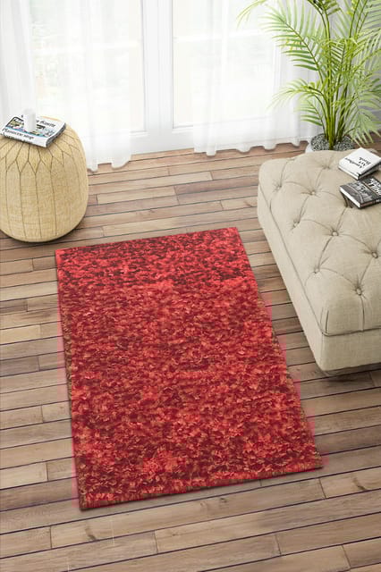 IMPERIAL KNOTS RED SHAGGY HAND MADE CARPET 3.5X4.5 FEET