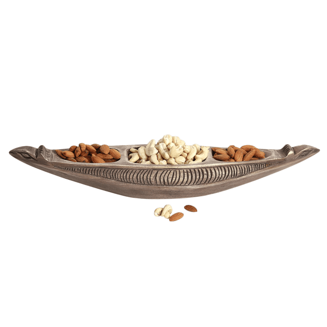 Aravali - Boat Shaped Wooden Tray with Intricate Hand Carving