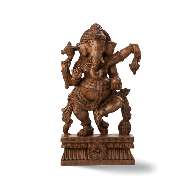 Aravali - Hand Carved Wooden Dancing Ganesha Idol