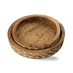 Aravali - Wooden Hand Carved Round Trays - Set of 2