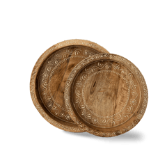 Aravali - Wooden Hand Carved Round Trays - Set of 2