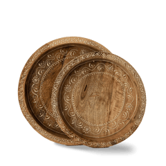 Aravali - Wooden Hand Carved Round Trays - Set of 2