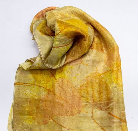 Kokikar - Yellow Haldi Silk Scarf 100% Pure Silk | Sustainable Clothing | All Season Scarf for Women and Girls | Skin Safe Clothing | Plant Dyed Premium Quality | No chemical Eco-printed| Hand Made Craft | Made in India