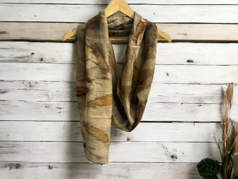 Kokikar - Pure Wool Teak Scarf | Sustainable Clothing | All Season Scarf for Women and Girls | Skin Safe Clothing | Plant Dyed Premium Quality | No chemical Eco-printed| Hand Made Craft | Made in India