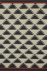 IMPERIAL KNOTS BLACK IVORY AZTEC HAND WOVEN KILIM DHURRIE 5X8 FEET
