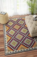 IMPERIAL KNOTS MULTICOLOR PIXEL KILIM HAND WOVEN DHURRIE 5X8 FEET