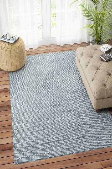 IMPERIAL KNOTS DARK GREEN GEOMETRIC HAND WOVEN DHURRIE 5X8 FEET