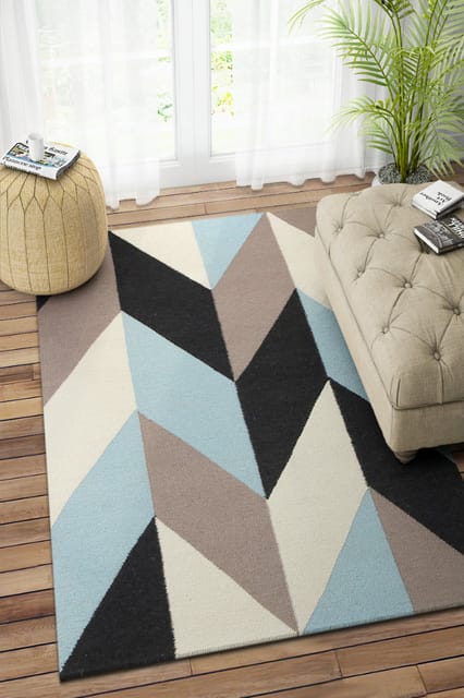 IMPERIAL KNOTS MULTICOLOR GEOMETRIC HAND WOVEN DHURRIE 5X8 FEET
