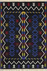 IMPERIAL KNOTS BLACK BLUE KILIM HAND WOVEN DHURRIE 5X8 FEET