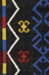 IMPERIAL KNOTS BLACK BLUE KILIM HAND WOVEN DHURRIE 5X8 FEET